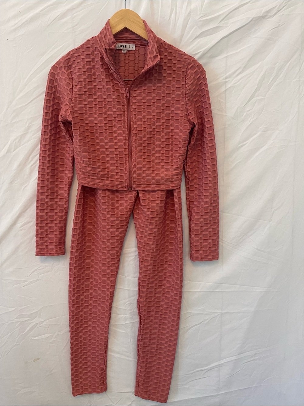 love J Textured Zip Jacket & High-Rise Leggings Set in Rosewood